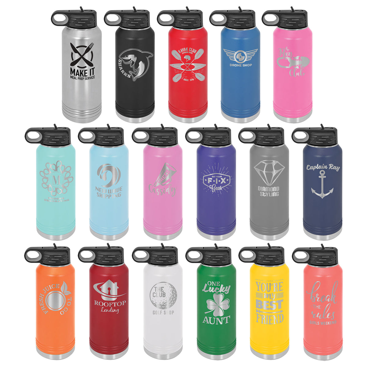 LaserGram 12oz Double Wall Flip Top Water Bottle With Straw, Jet Airplane,  Personalized Engraving Included (Navy Blue)