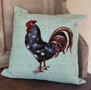 Americana Rooster Sublimated 18" x 18" Throw Pillow Cover