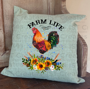 Farm Life Rooster Sublimated 18" x 18" Throw Pillow Cover