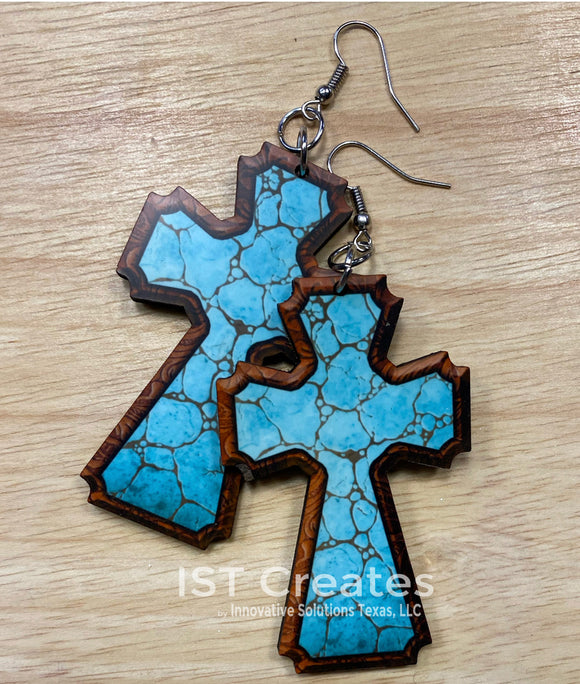 Turquoise Print Cross Earrings