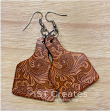 Stamped Leather Monogrammed Ear Tag Earrings