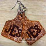 Stamped Leather Monogrammed Ear Tag Earrings