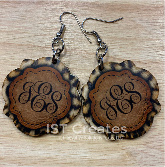 Leopard and Leather Monogrammed Quatrefoil Earrings