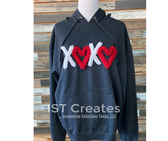 X’s and hearts embroidered super soft hoodie